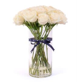 White Roses With Transparent Vase
