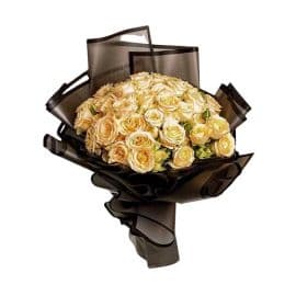 Bouquet of 10 flowers (spray rose and white chrysanthemum) in a round bottom vase