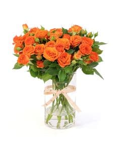 Orange Baby Roses With Transparent Vase