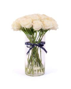 White Roses With Transparent Vase