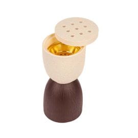 Creamy incense burner with wooden base